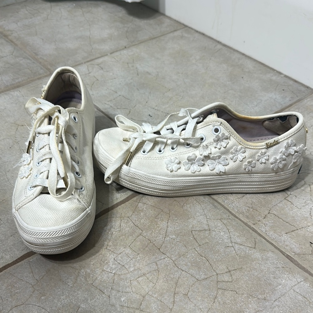 Kate Spade Keds White Canvas Sneakers